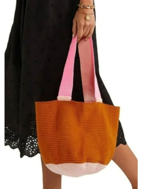 Sophie Anderson Handbags - Sophie Anderson Handmade Knit Tote Bag Orange & Pink Width Lightweight & Durable